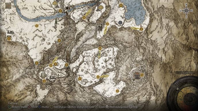 The location of the Mountaintops of the Giants East map fragment in Elden Ring
