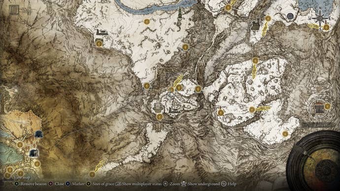 The location of the Mountaintops of the Giants West map fragment in Elden Ring
