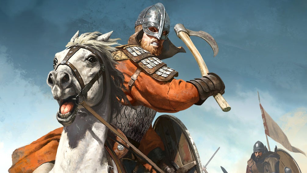 A soldier riding a horse towards the viewer, lifting an axe as if to ride past and hit the viewer. Charming!