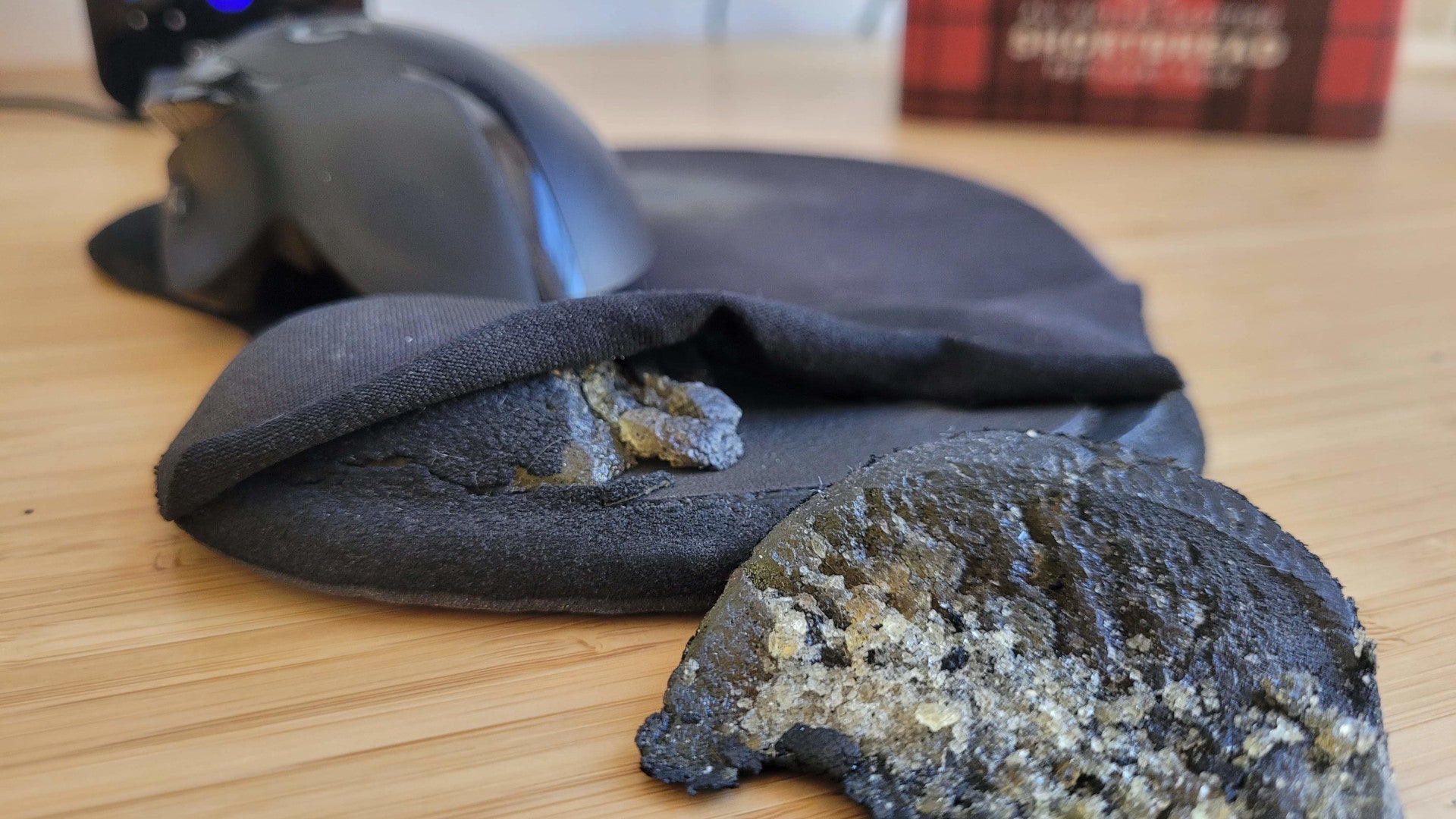 The horrible insides of a rotting mousepad.