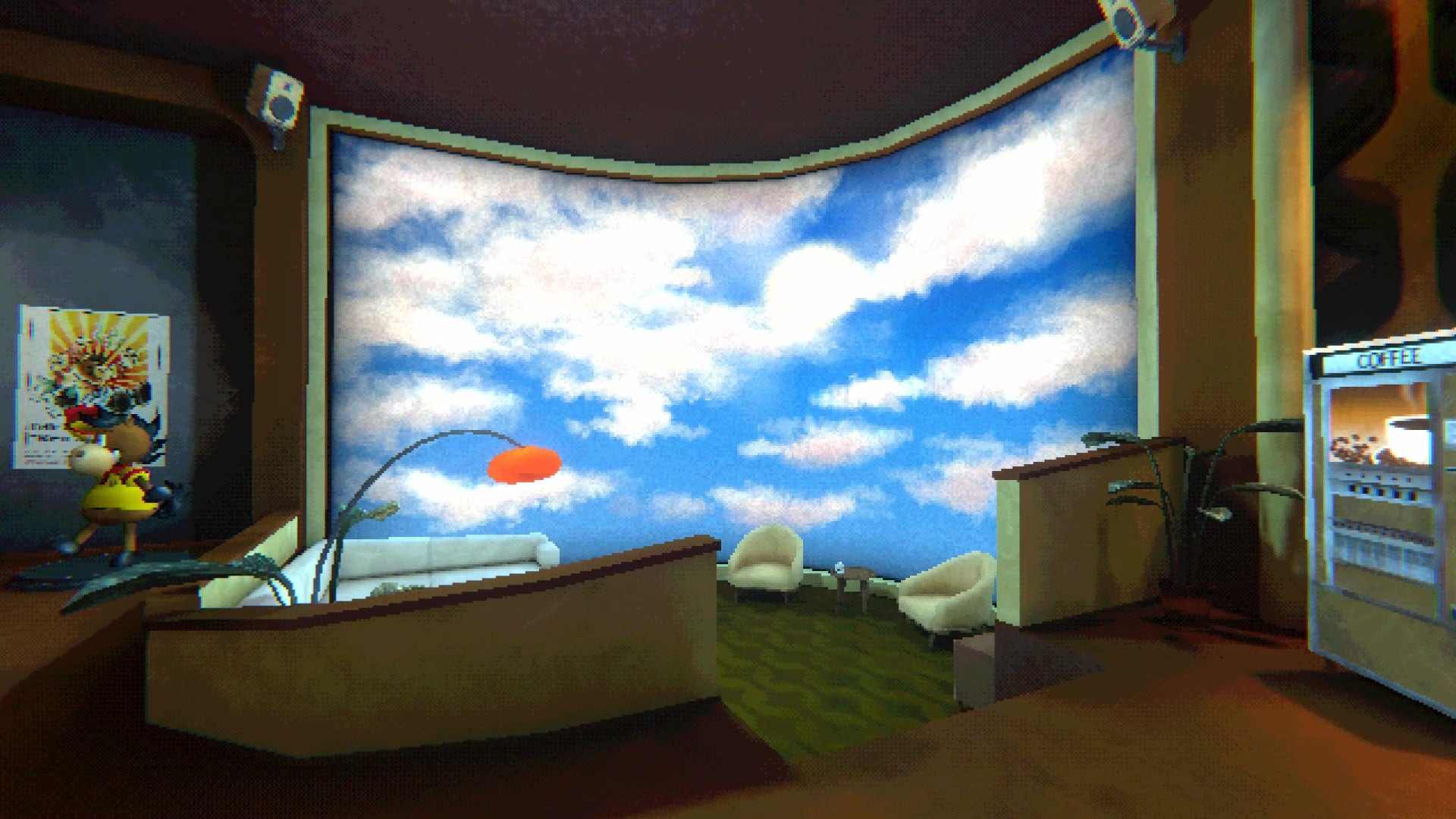 A shot of the ship's lounge, complete with a large projection of a blue sky. - 4