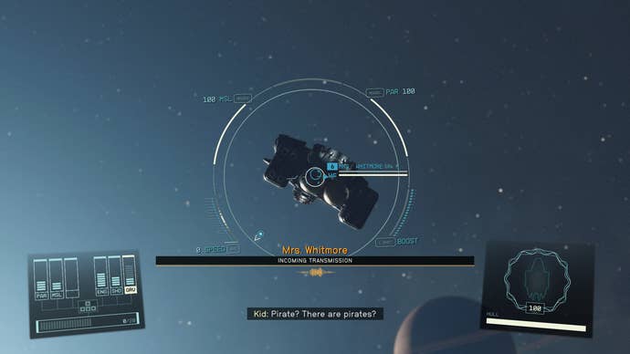 The player in dialogue with an NPC ship in Starfield.