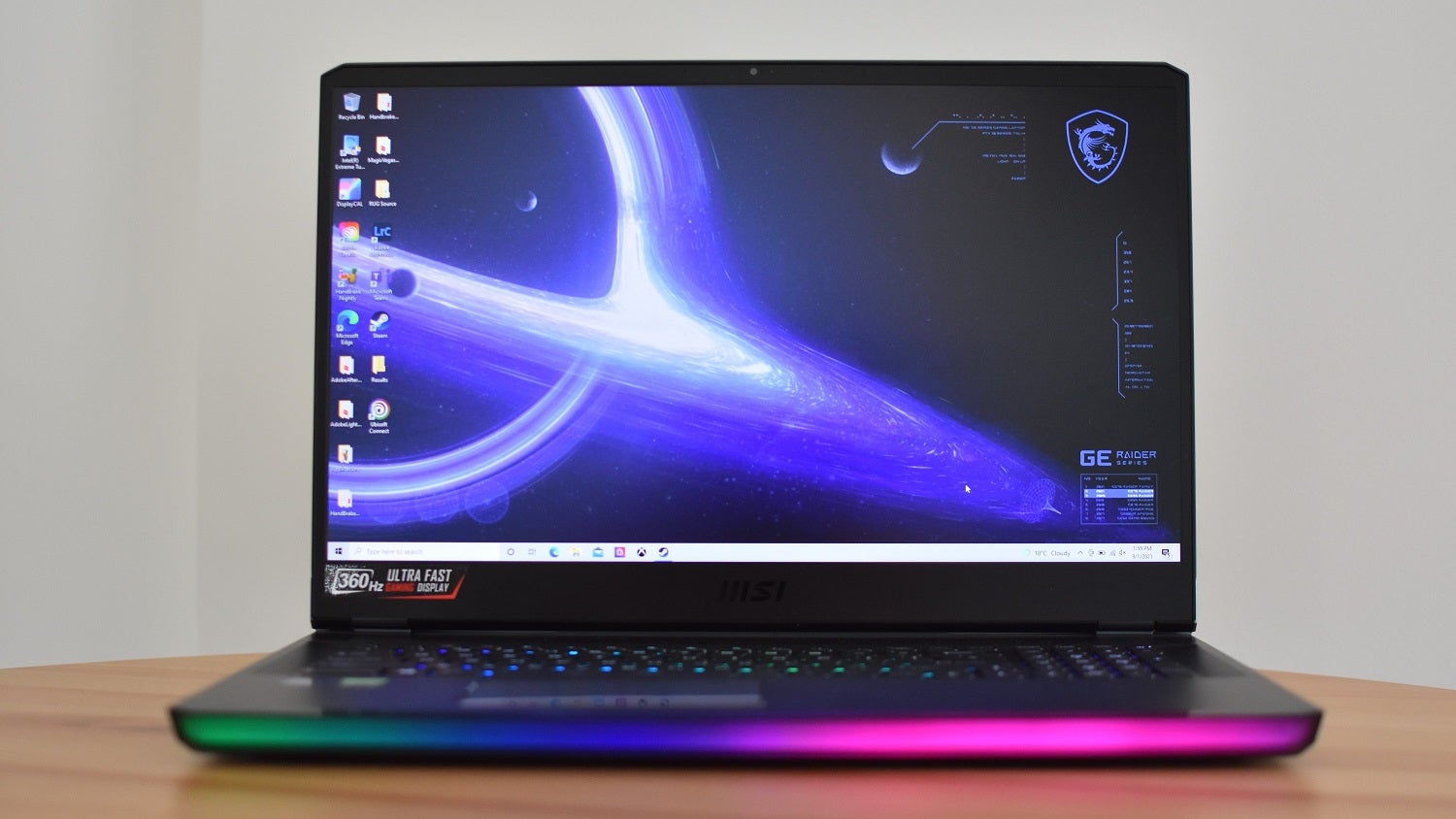 A photo of the MSI GE76 Raider gaming laptop&rsquo;s screen.