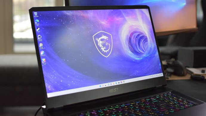 The display of the MSI Raider GE76 (2022) gaming laptop.