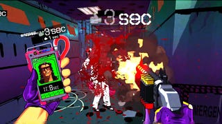 An enemy gets blasted to smithereens by a shotgun in Mullet Mad Jack.