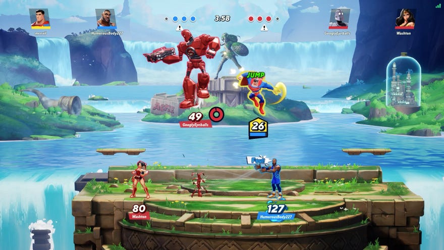 Two teams of two face-off in MultiVersus.