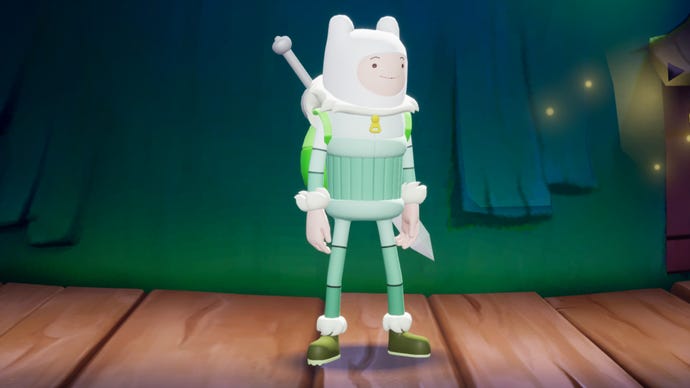 Finn from Adventure Time with his Snow Suit variant in the Warner Bros. fighting game MultiVersus