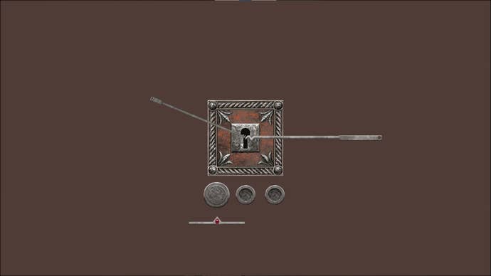 A screenshot of Museum Of Mechanics: Lockpicking, showing one of the included lockpicking minigames in action.