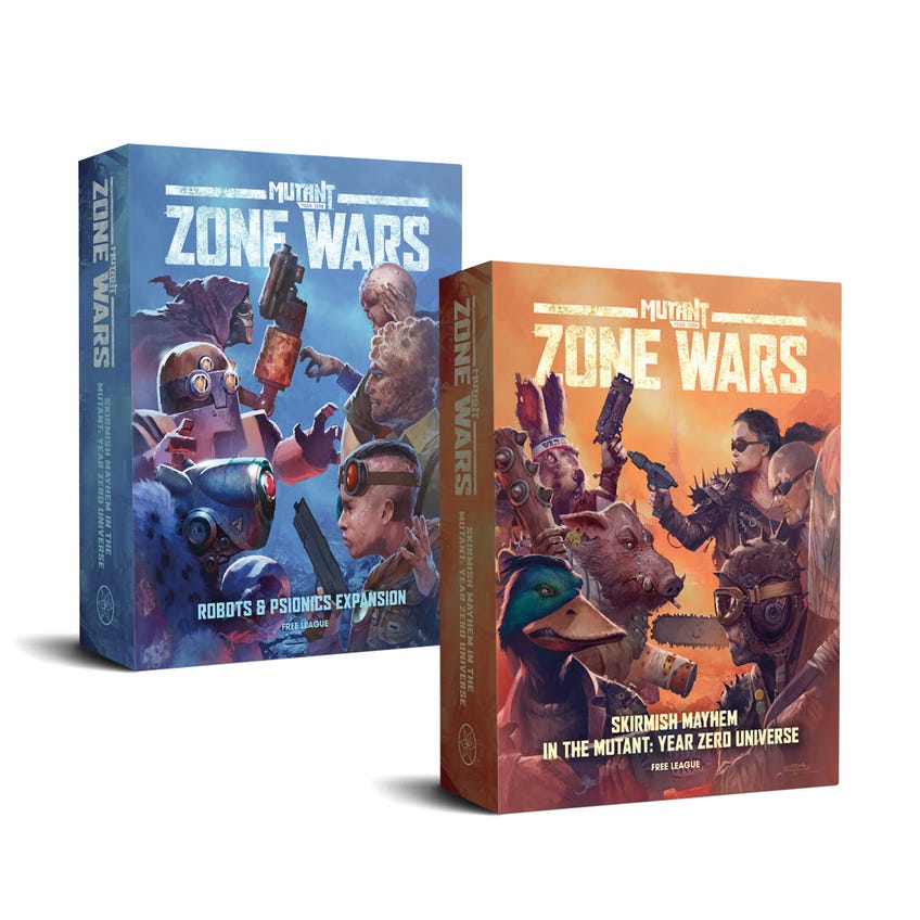 Promotional art for Mutant Year Zero: Zone Wars miniatures skirmish game.