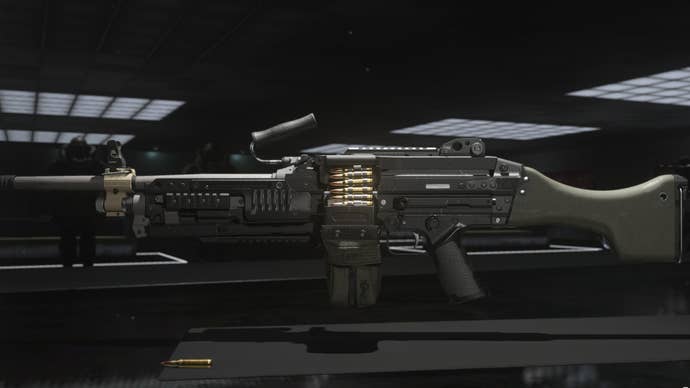 A close-up of the Bruen Mk9 LMG in Modern Warfare 3.