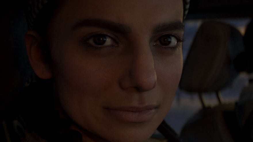 A close-up of Farah's face in the Modern Warfare 3 campaign.