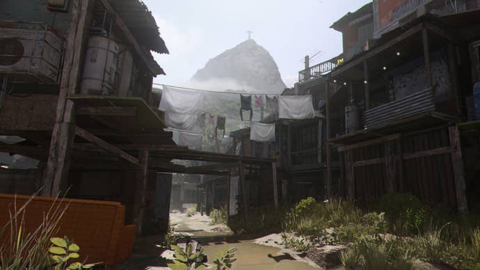 An establishing shot of the Modern Warfare 3 map Favela.