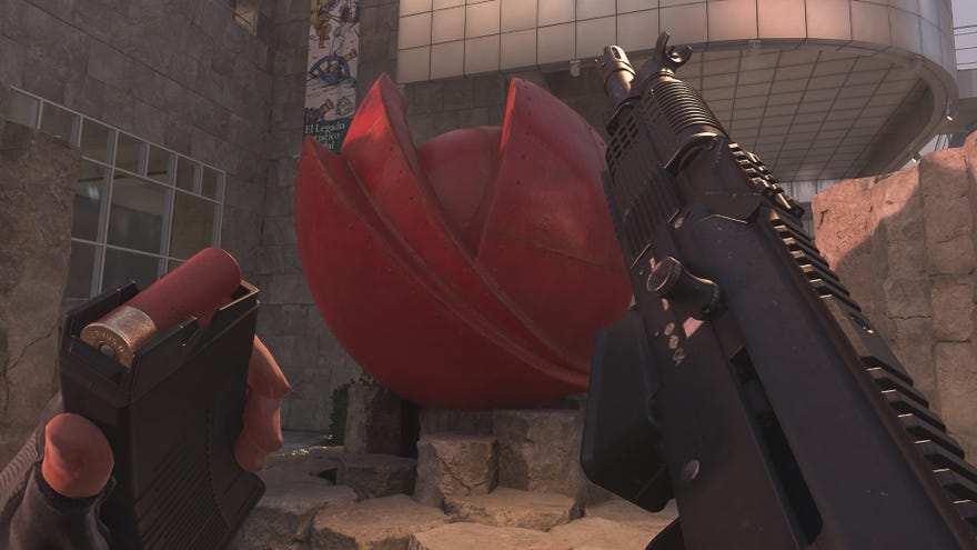 The player in Modern Warfare 2 inspects the KV Broadside Shotgun.