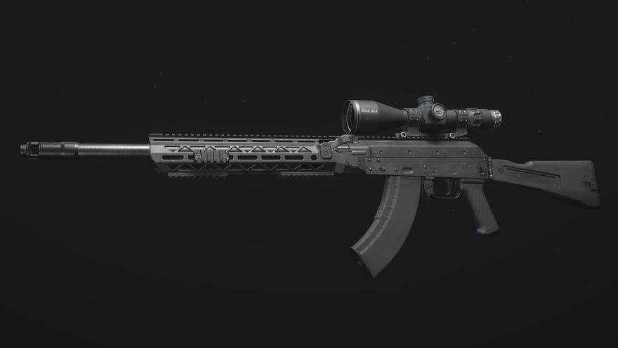 A close-up of the Longbow Sniper Rifle in Modern Warfare 3.