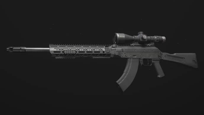 A close-up of the Longbow Sniper Rifle in Modern Warfare 3.