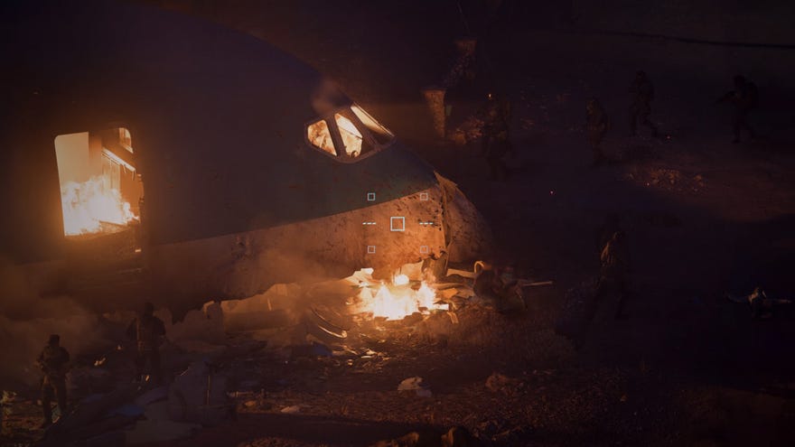 A plane crash at night in the Modern Warfare 3 campaign.