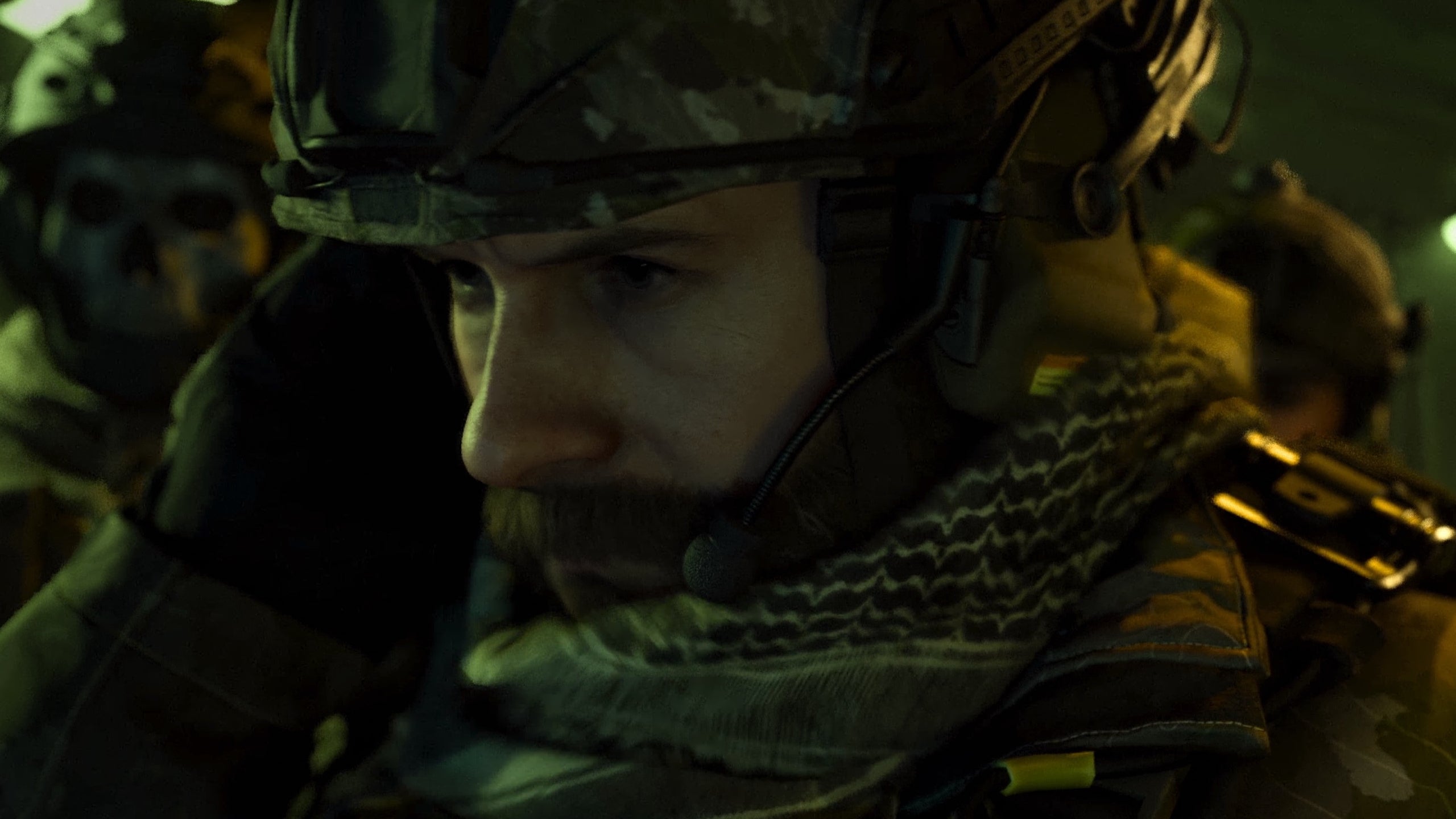 A close-up of Price&rsquo;s face in the Modern Warfare 3 campaign.