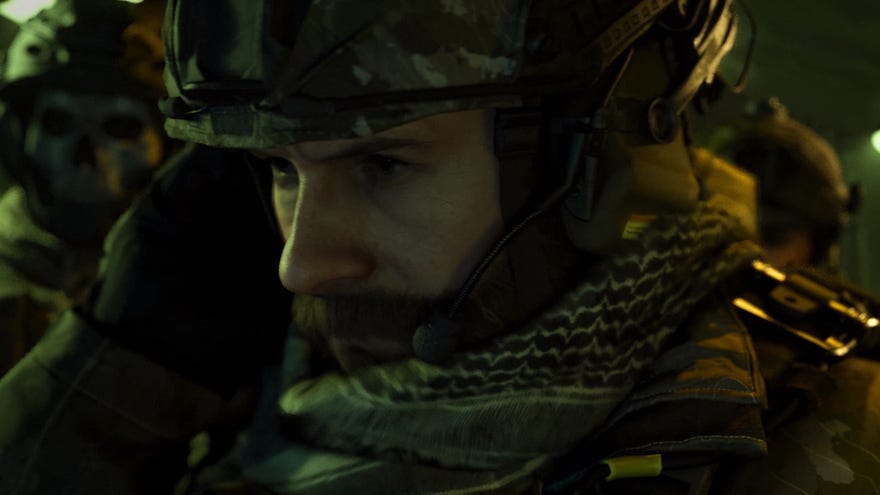 A close-up of Price's face in the Modern Warfare 3 campaign.