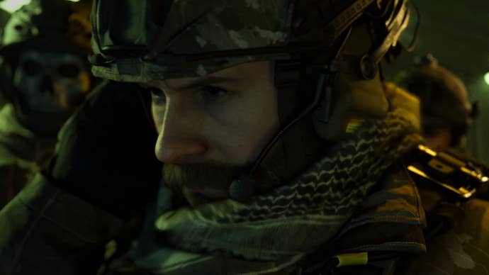 A close-up of Price’s face in the Modern Warfare 3 campaign.