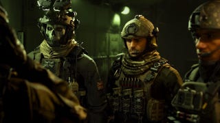 The squad of Ghost, Soap, and Gaz standing next to one another in the Modern Warfare 3 campaign.
