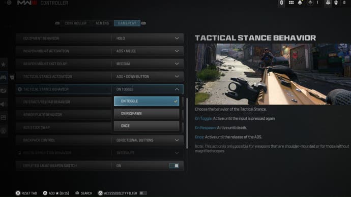 mw3 tactical stance behaviour options gameplay menu toggle highlighted
