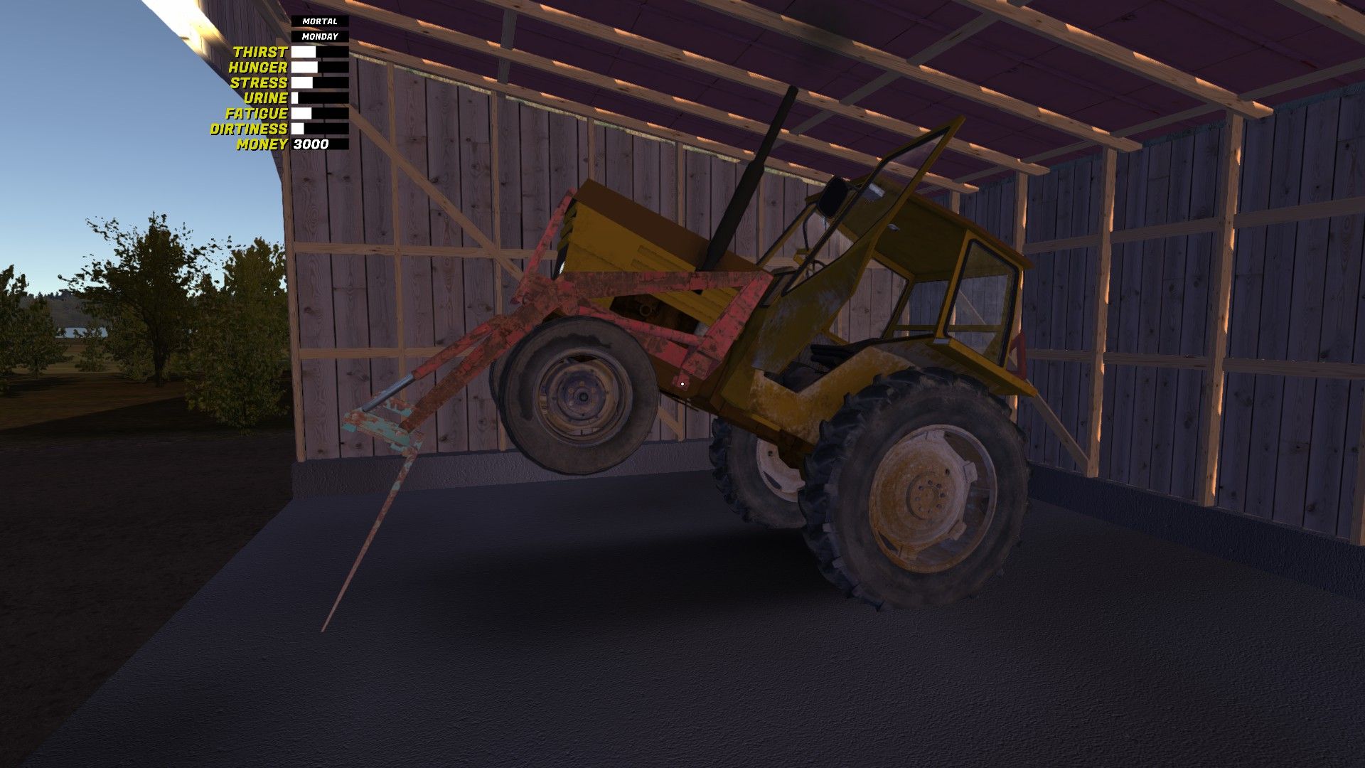 The player's tractor is stuck with its fork raising it off the ground. - 5