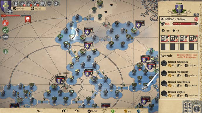 The wider tactical map in Myriads: Renaissance showing potential islands to add to your floating nation