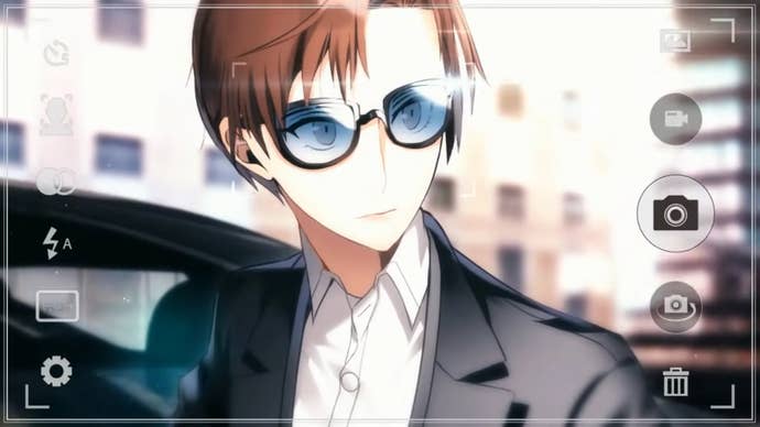 Mystic Messenger’s Jaehee is caught in the frame of a camera as she exits a car.