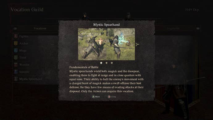 Mystic Spearhand class in Dragon's Dogma 2.