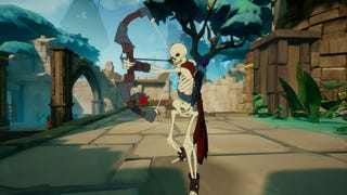 MythForce preview - a single skeleton stands in the centre of the screen aiming a bow