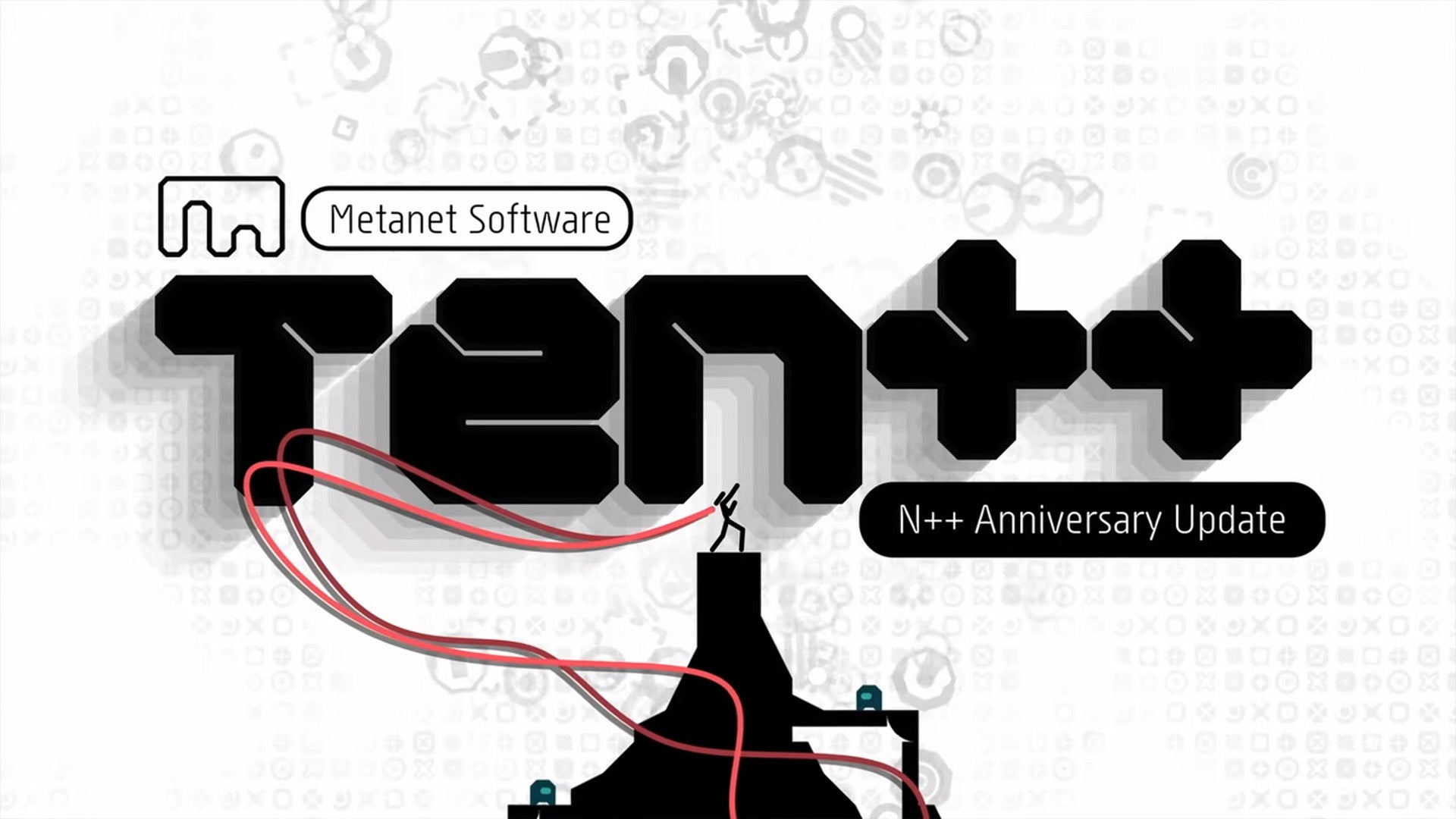 A logo that reads Ten++ successful the benignant of N++'s logo, a instrumentality fig stood connected apical of a blocky structure.