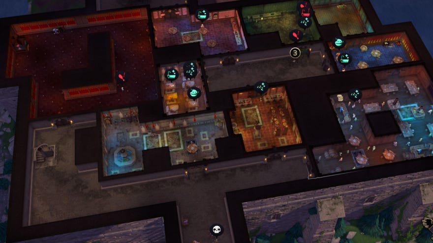 An overhead shot of a dungeon in Naheulbeuk's Dungeon Master.