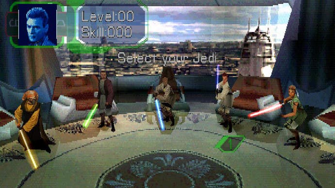 The character select screen from videogame Jedi Power Battles