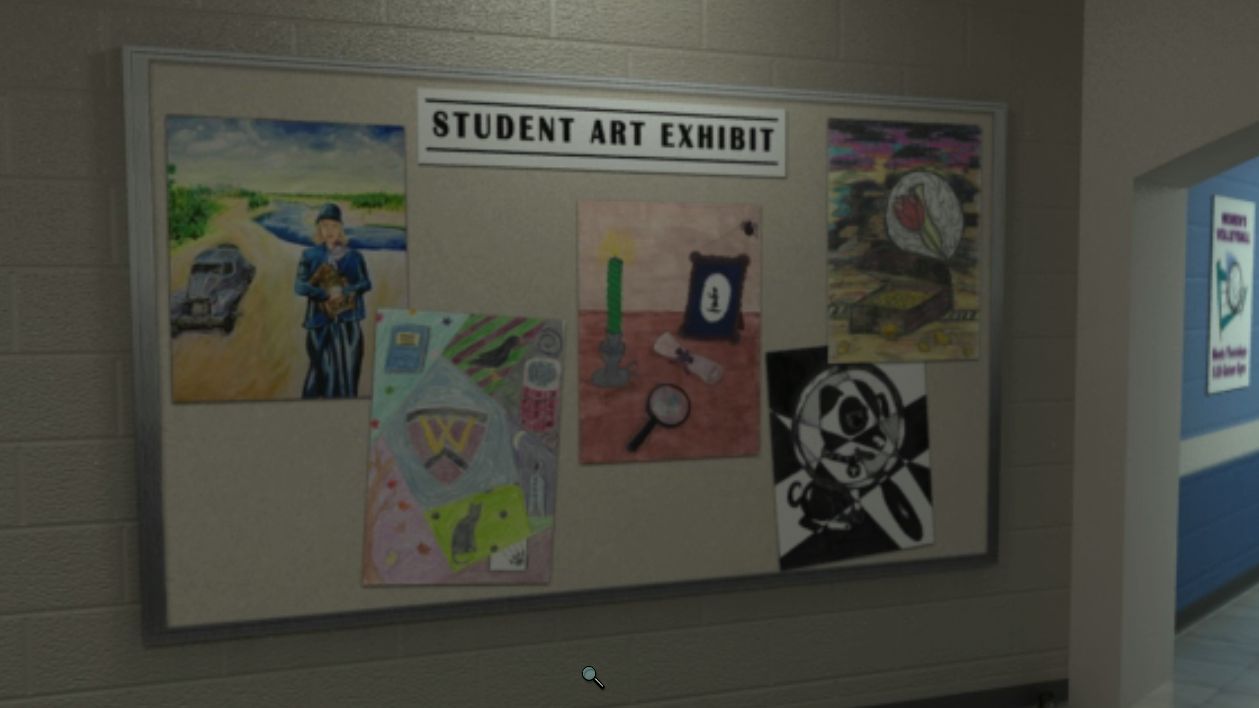 A display of student art in the school in Nancy Drew: Secrets Can Kill Remastered - 4