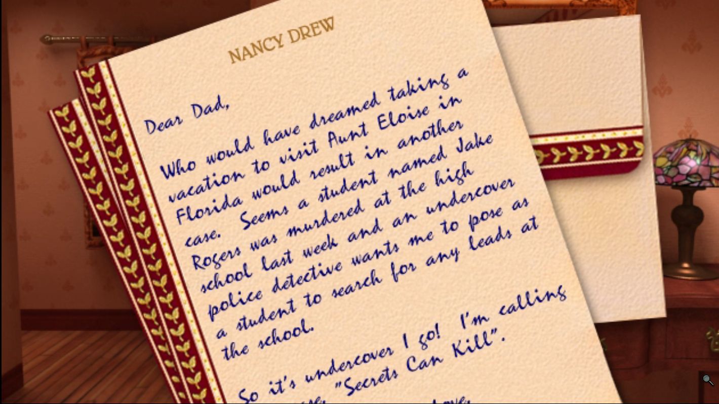 Nancy's letter to her dad saying she's on a new case, in Nancy Drew: Secrets Can Kill - 3