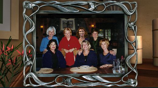 Mattie, a computer generated character from Nancy Drew Stay Tuned For Danger, appearing in a live action group photo of women in the game - 4