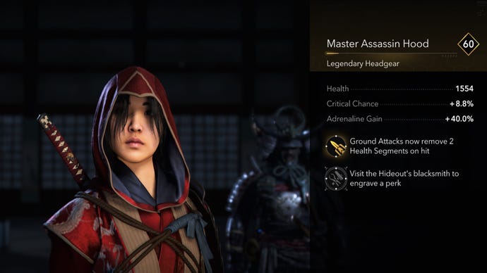 El maestro Assassin Hood de Naoe en Assassin's Creed Shadows.
