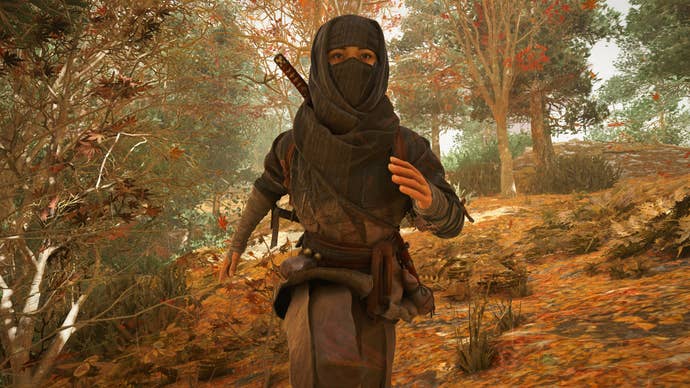 Naoe runs done the wood successful Assassin's Creed Shadows, towards a hidden trail.