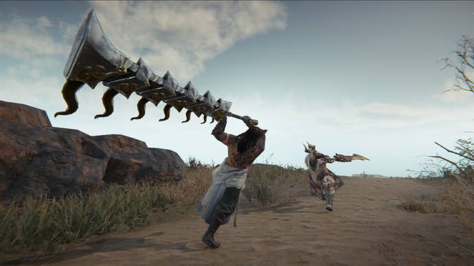 Naraka: Bladepoint - A player swings a huge two-handed sword towards another approaching player with a smaller, faster sword.