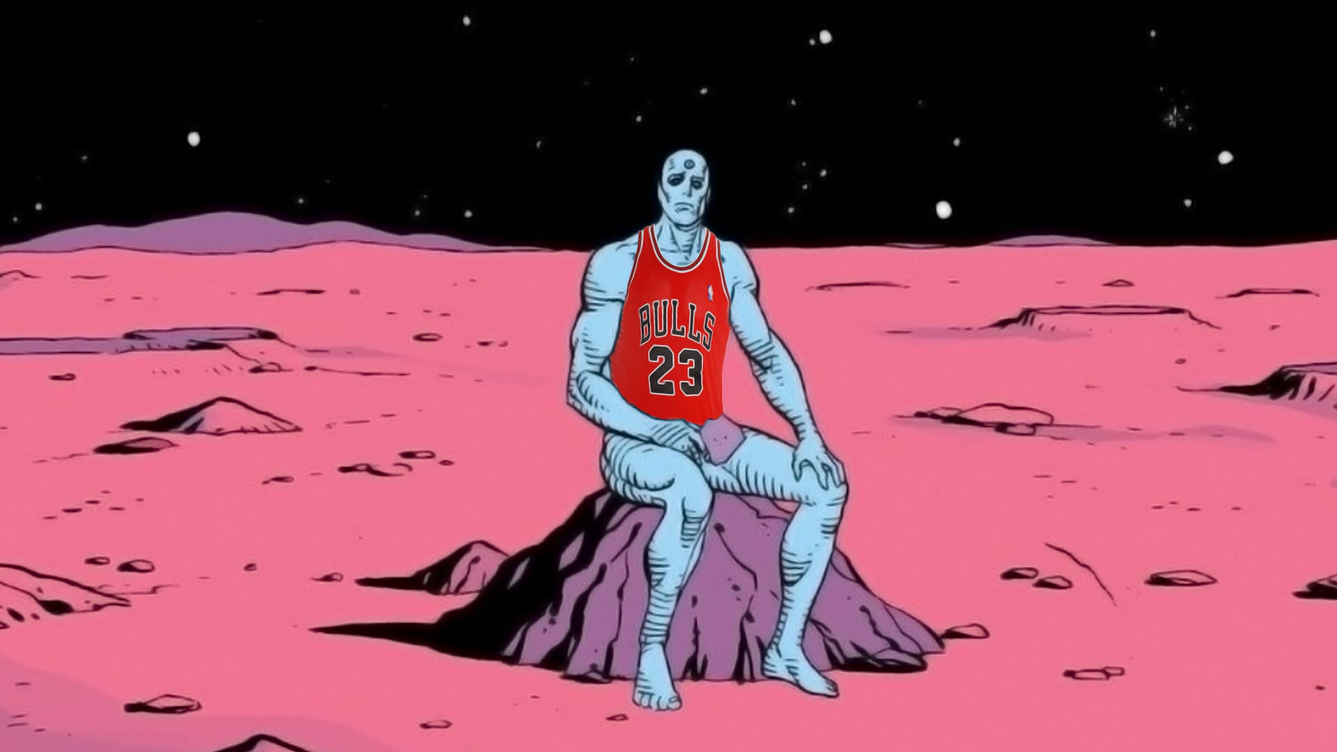 Doctor Manhattan from Watchmen wearing a Michael Jordan Bulls jersey. - 1