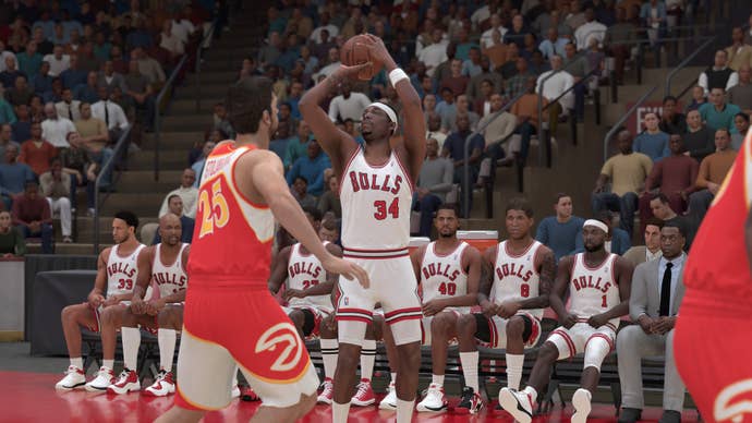Paul Pierce shooting a three with the Bulls in NBA 2K24.