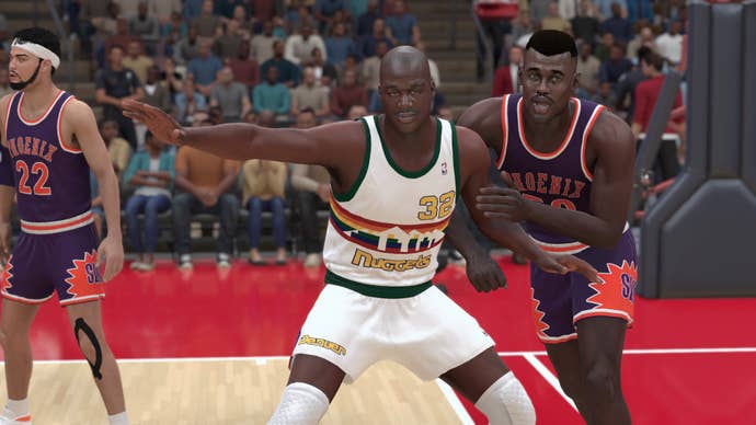 Shaquille O'Neal and David Robinson battling in NBA 2K24.