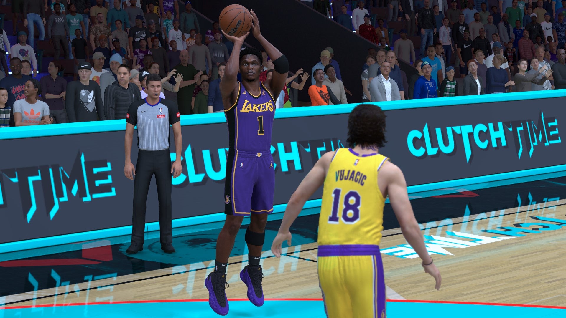 Anthony Edwards shooting in NBA 2K25's MyTeam mode. - 3