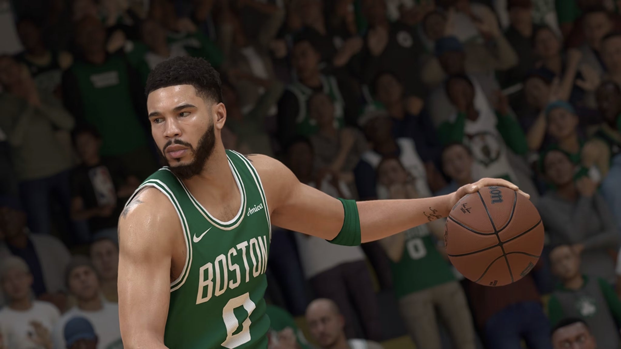 An NBA 2K25 MyTeam player racing down the court, dribbling the ball in their left hand - 7