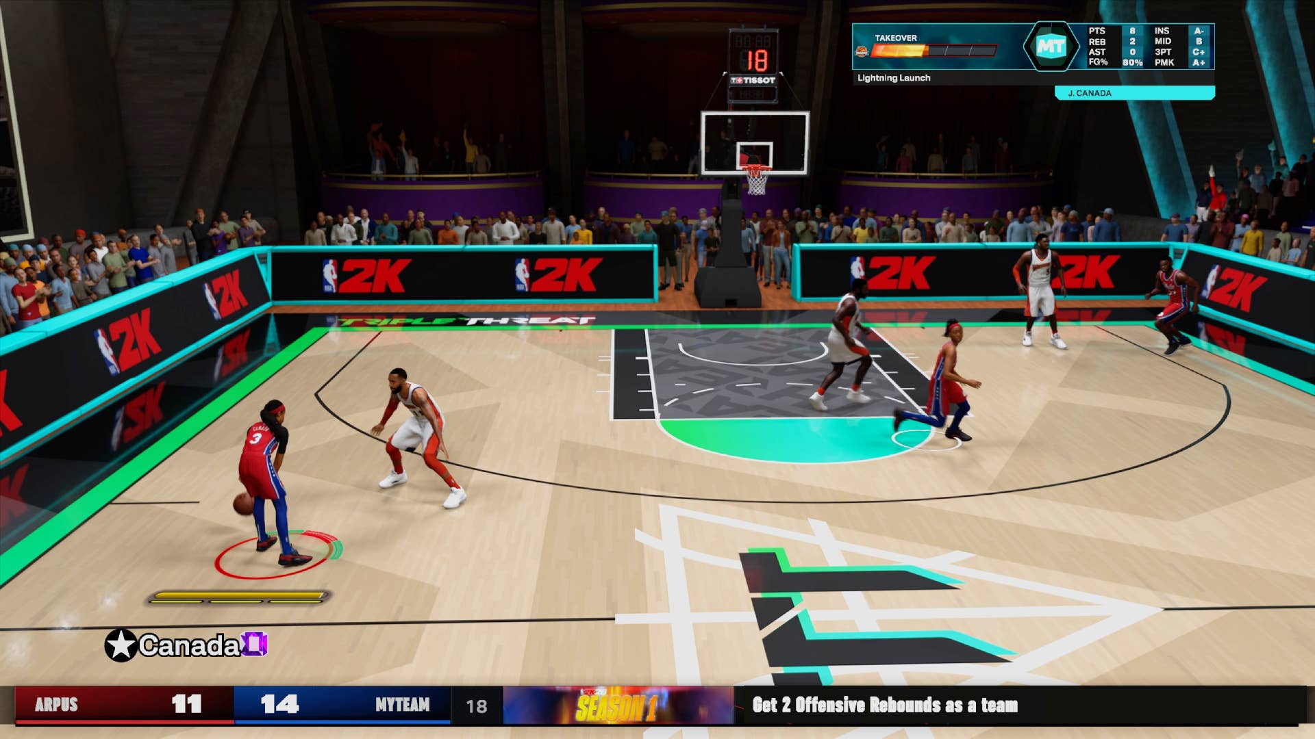 A MyTeam match involving WNBA players in NBA 2K26.