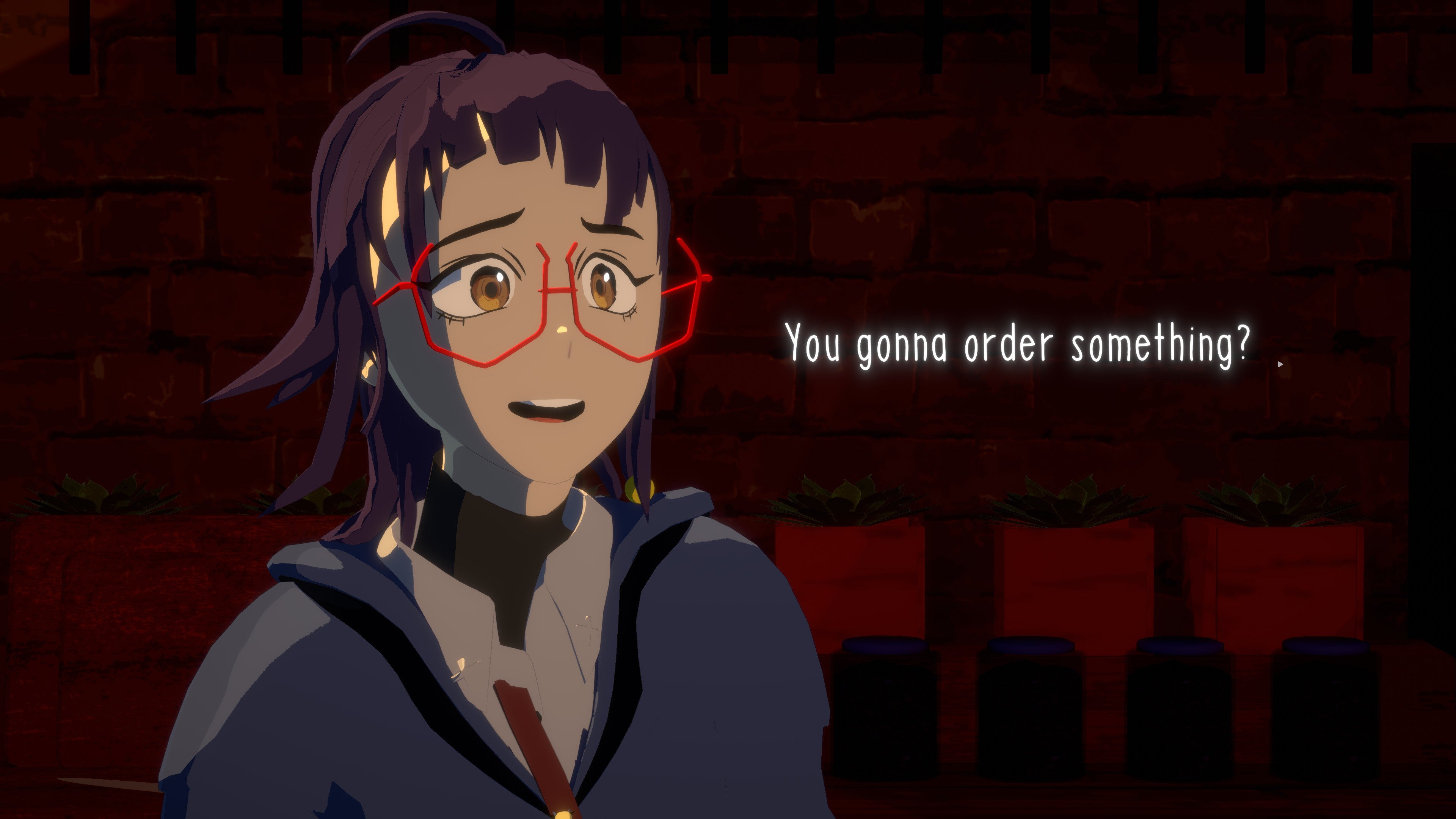 Maddie asks whether a character is going to order some coffee in Necrobarista