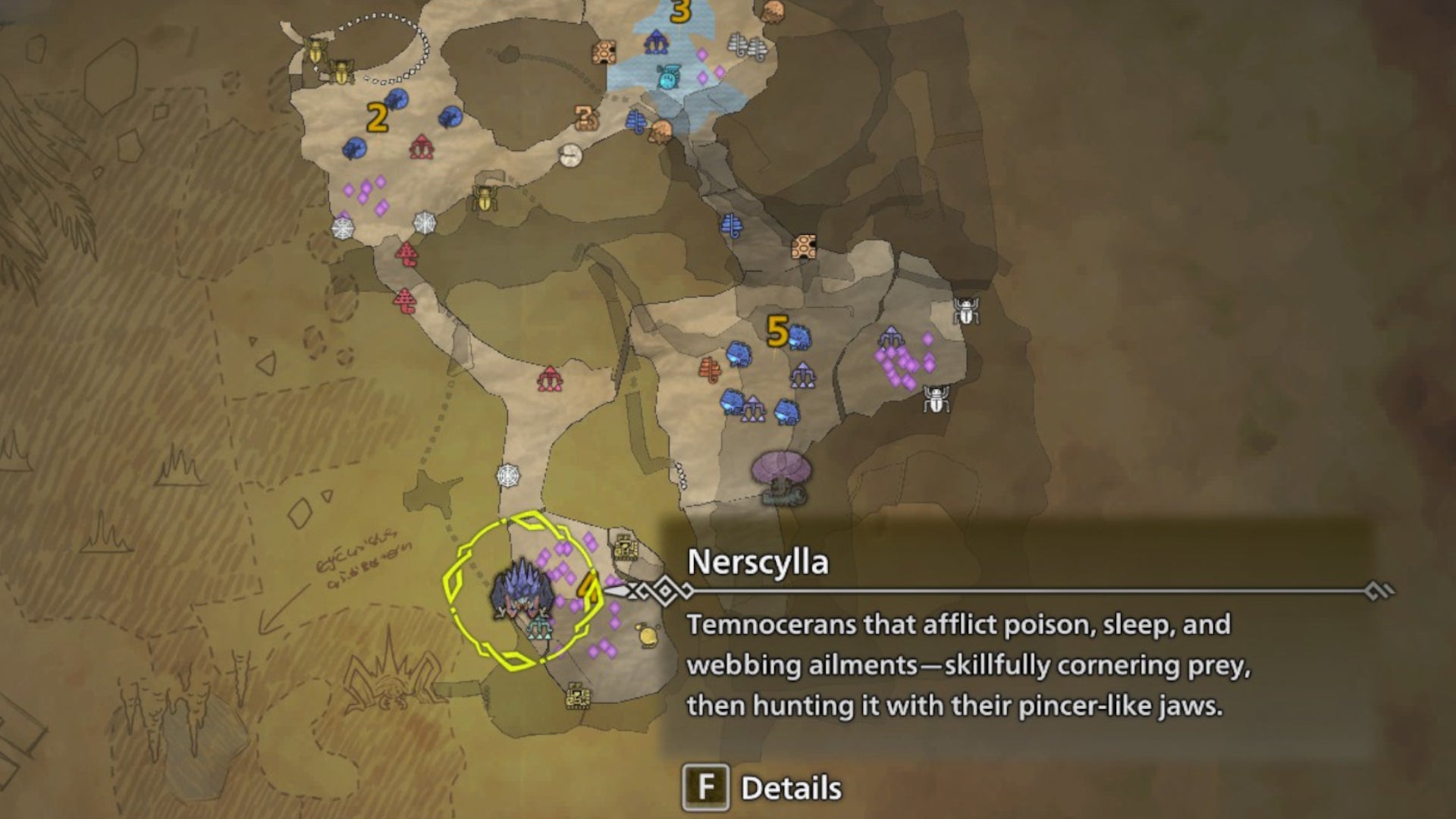 A map showing where to find the Nerscylla in Monster Hunter Wilds. - 4
