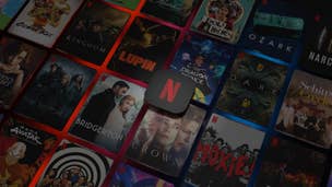 Various posters of TV shows and films that can be watched on Netflix, with the Netflix app button in the middle.
