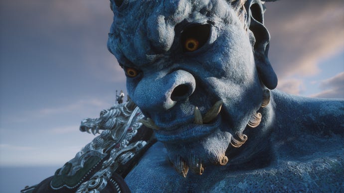A blue god shown in the opening scene in Black Myth Wukong.