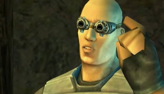 Sergeant Cortez raises his hand in TimeSplitters: Future Perfect.